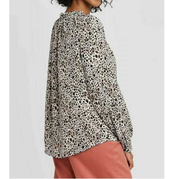 Peasant Boho Animal Print Blouse Black White NWT - Picture 3 of 9